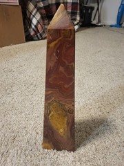 VTG 6.3lbs 10″ Multicolor Onyx Obelisk Solid Stone Earth Tone Sculpture Tower