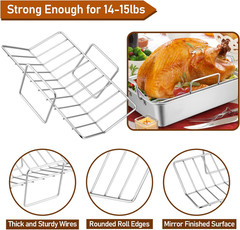 Roasting Pan with Rack for Turkey Chicken, Stainless Steel Roaster Pan and V-Ra