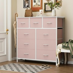 9 Storage Drawer Dresser for Bedroom Tall Wood Dresser with Fabric Storage Tower