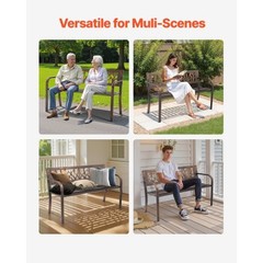 Outdoor Bench, 50 inch, Carbon Steel Metal Frame with PVC Floral Pattern Backre