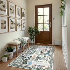 Floral Boho Beige Washable 3×5 Bathroom Entrance Rugs Indoor, Non Slip Flower…