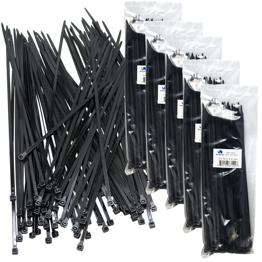 500 PCS BLACK 12″ inch Network Cable Cord Wire Tie Strap 52 Lb Zip Nylon USA