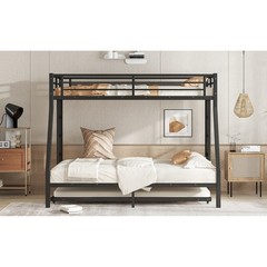 Twin Over Twin Bunk Bed with Twin Trundle Triple Bunk Beds for Kids Teens Adults