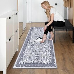 Machine Washable Soft Rug Runner, Indoor Floral Mat for Kitchen and Living Room