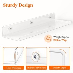 Lifewit Floating Shelves for 15x4x1.8 inches (38.1×10.16×4.57 cm), Clear