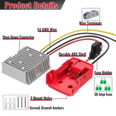 18V to 12V 20A 240W Step Down Converter Compatible with Milwaukee 18V Battery