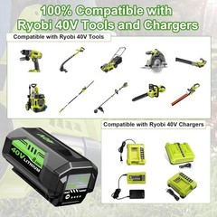 1-2PACK 8.0Ah Battery 40 Volt for Ryobi 40V Lithium OP40602 Battery with LED
