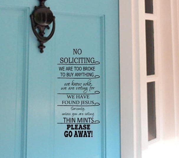 NO SOLICITING Jesus Thin Mints Vinyl Decal Decor Lettering Words Saying Quote
