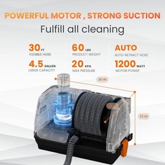 Giraffe Tools 1200W Wet Dry Vacuum Cleaner with 30FT Retractable Hose Wall mount