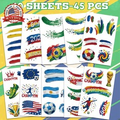 45 Pcs Soccer Tattoos for Kids, Teens, Adults – World Cup 2026 Merchandise, Worl