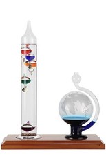 Glass Indoor Weather Station Thermometer Barometer, 11.3×10.3×4.8in, Wood Base