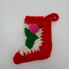 Vtg Handmade Crochet Christmas Ornaments LOT of 4 Santa Stocking Holiday Decor