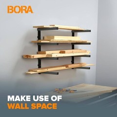 BORA 24.25 in. H x 72 in. W x 12.5 in. D Black/Gray 4-Level Garage Wall Rack