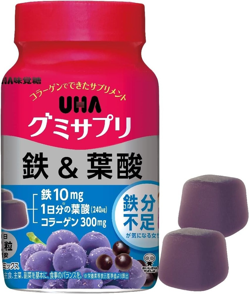 UHA Mikakuto [ Gumisapuri Iron and Folic acid 180g 30days ] Supplement gummies
