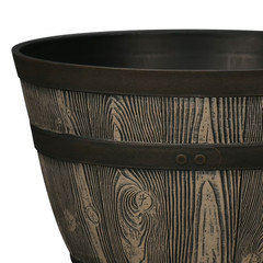 Whiskey Barrel Brown Resin Planter, 15.8in x 15.8in x 10.3in