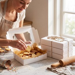 100 Pcs Bakery Boxes 12 x 8 x 2.5 Inch Rectangle Cookies Boxes with Windows f…