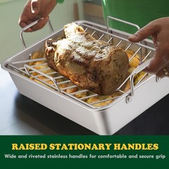 Roasting Pan, 16 x 11.5 Inch Stainless Steel Turkey Roaster with V-shaped & F…