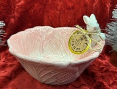 Arlington Designs Figural Bunny Pink Cabbage Bowl 6.5in Spring Easter Decor—New