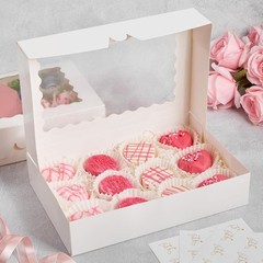 30 Pack Auto Pop-up Cookie Boxes with Window, 12″ x 8″ x 2.5″ White Bakery Bo…