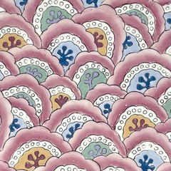 Hand-Painted Porcelain Plate Pink Seigaiha Wave Motif Decorative Chinoiserie Art