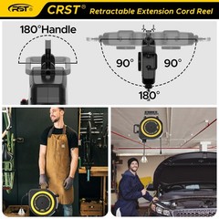50FT Heavy Duty Retractable Extension Cord Reel, 14AWG/3C 1625W,180° Swivel