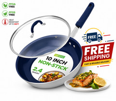 NutriChef 10 Inch Non-Stick Frying Pan with Lid Ceramic Cooking Skillet
