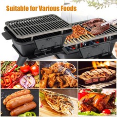 100% Cast Iron Charcoal Grill w/Grill & Grate Hooks Tabletop for Outdoor Camping