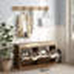 Gracie Oaks Anteus Shoe Bench With Coat Rack – Wood & Rattan