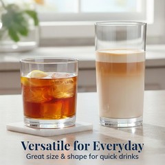 Classic Clear Plastic Reusable Drinking Glasses (Set of 8) 12Oz Rocks & 16Oz Wat