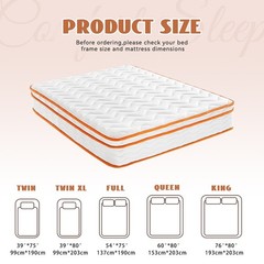 10″ 12″ Pocket Spring Hybrid Mattress, Twin Txl Full Queen King Size