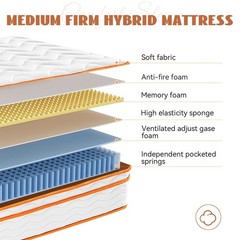 10″ 12″ Pocket Spring Hybrid Mattress, Twin Txl Full Queen King Size
