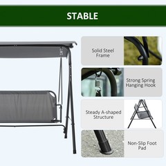 3-Seat Outdoor Patio Swing Bench with Stand Sun Shade Canopy for Adults Porch
