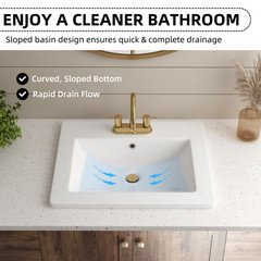 21″x18″ White Drop-In Bathroom Sink Ceramic Rectangular 4″ Centerset Faucet Hole