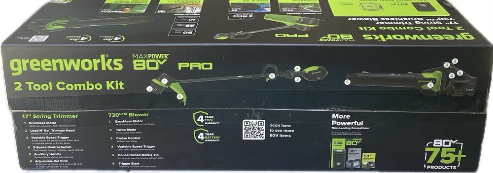 Greenworks 80v Max Power Pro Combo Kit 730CFM Blower and 17” String Trimmer