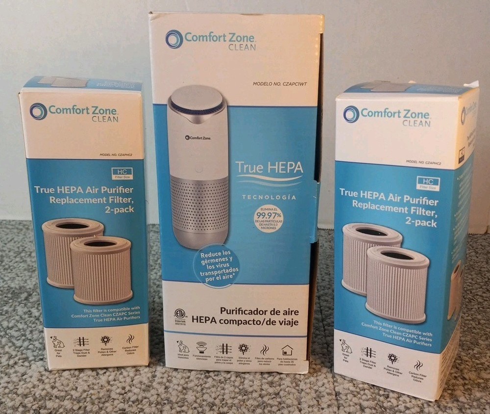 Clean Compact Travel HEPA Air Purifier 3 Speed Dust Dander W 2 Packs Filters