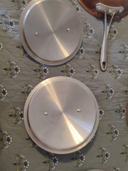 10 pc Calphalon Tri-Clad Copper Bottom Stainless Cookware Set Pots Pans Lids.