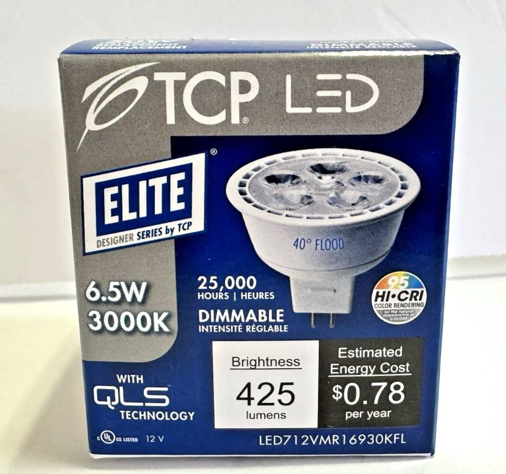 12-LED TCP Lighting LED712VMR16830KFL MR16 500 Lumen Elite 3000K Flood 7W