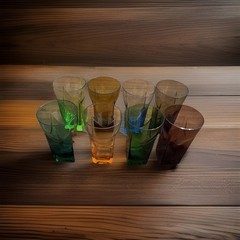 Mid-Century Modern Italian Art Glass Set Of Eight Wedge Base Barware MCM