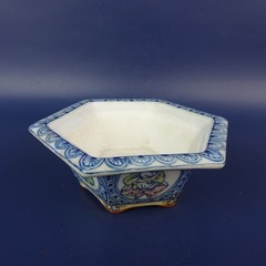 Shoseki Ishida Japanese Bonsai Pot Hexagonal Polychrome L11.8cm 4.6in Vintage