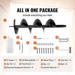 Post Hole Digger 43cc Gas Powered Earth Digger with 8″ Auger Drill Bit