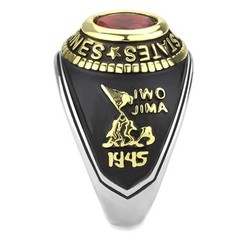 United States US Marines Ring Military Rings Red Synthetic Stone Black Stainless