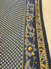 Williams & Sonoma French Country Blue Yellow Print Tablecloth Square 67” X 69”