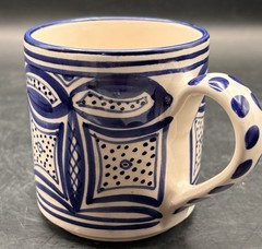 Le Souk Ceramique Tunisia Blue White Hand Painted Geometric Design Coffee Mugs