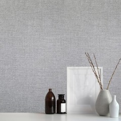 Contemporary Modern Gray plain faux fabric vinyl non woven textured Wallpaper
