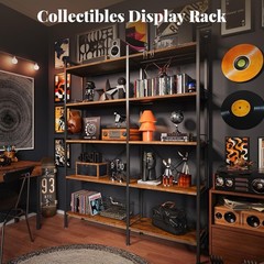 Industrial L-Shape 5-Tier Bookcase, Wood & Metal, Brown/Black, 65.8″ Tall