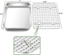 Toaster Oven Pan with Rack Set, 9’’ x 7’’ x 1’’ Stainless Steel Compact Toaster