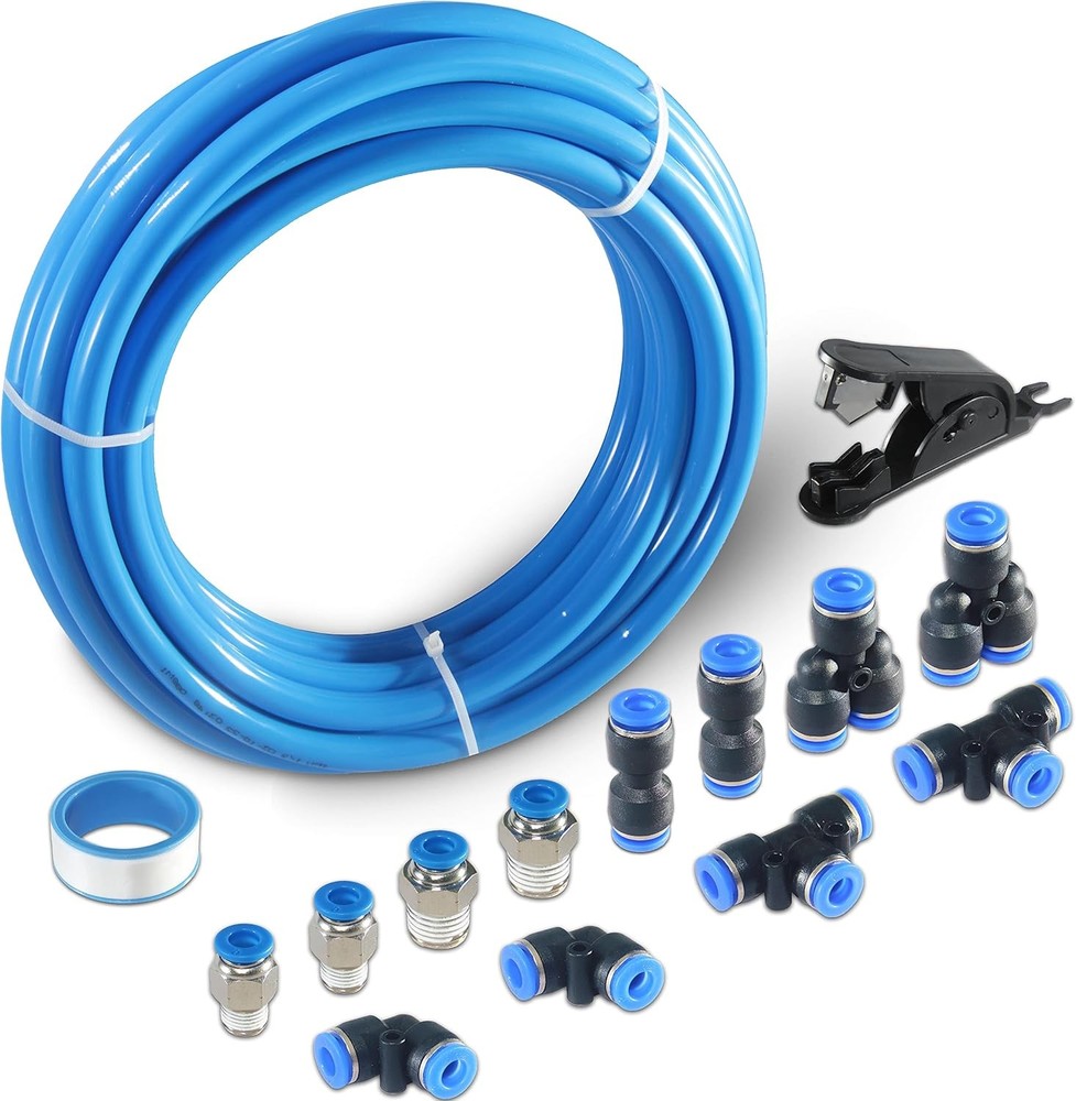 Pneumatic Tubing Blue Polyurethane PU Air Hose Pipe Tube Kit 6mm x 10M,