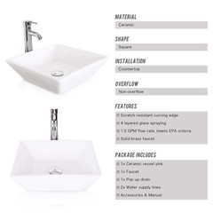 Bathroom Ceramic Vessel Vanity Sink W/ Faucet White Porcelain Basin Pop Up Drain
