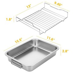 16″ Roasting Pan with Rack & Handle Stainless Steel Turkey Baking Roasting Tray