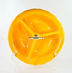 Vintage 60s Lane & Co. California Yellow 3 Section Candy Nut Dish 8″ C652